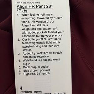 Align HR pant 28” with pockets. Color red merlot